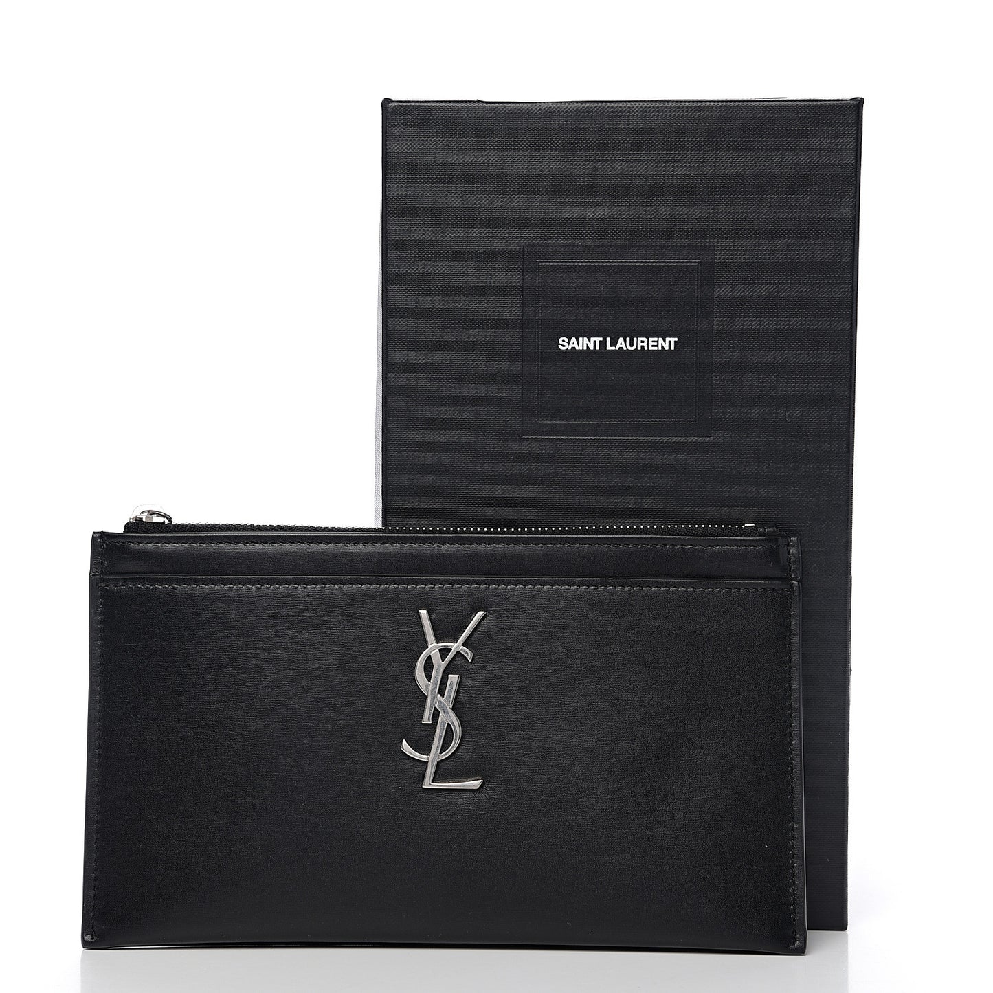 Smooth Calfskin Monogram Zip Bill Pouch Black