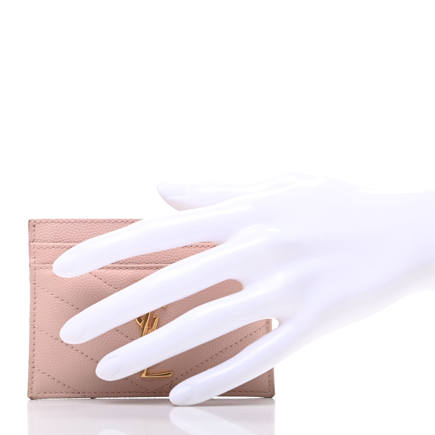 Saint Laurent Grain De Poudre Matelasse Chevron Monogram Credit Card Case Pale Blush 2 of 11