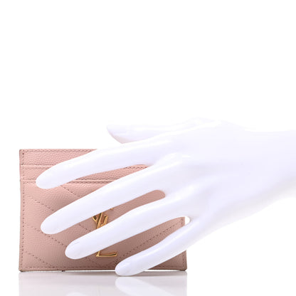 Saint Laurent Grain De Poudre Matelasse Chevron Monogram Credit Card Case Pale Blush 2 of 11