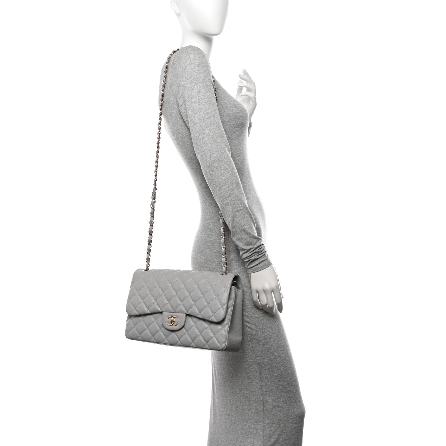 Chanel Caviar Quilted Jumbo Double Flap Grey 2 of 12