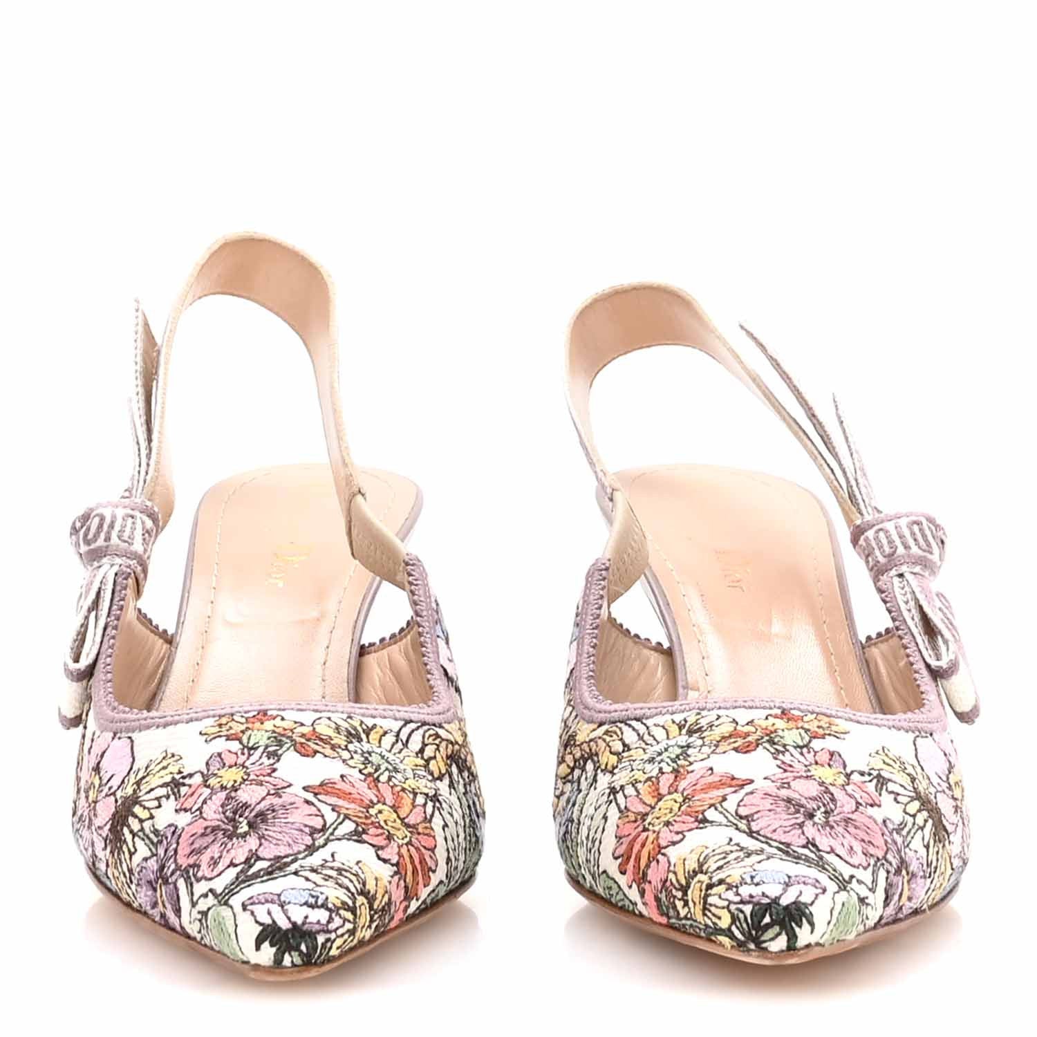 Christian Dior Canvas Embroidered 4 Saisons Embroidered J'Adior Slingback Pumps 39 Lilac Multicolor 3 of 9