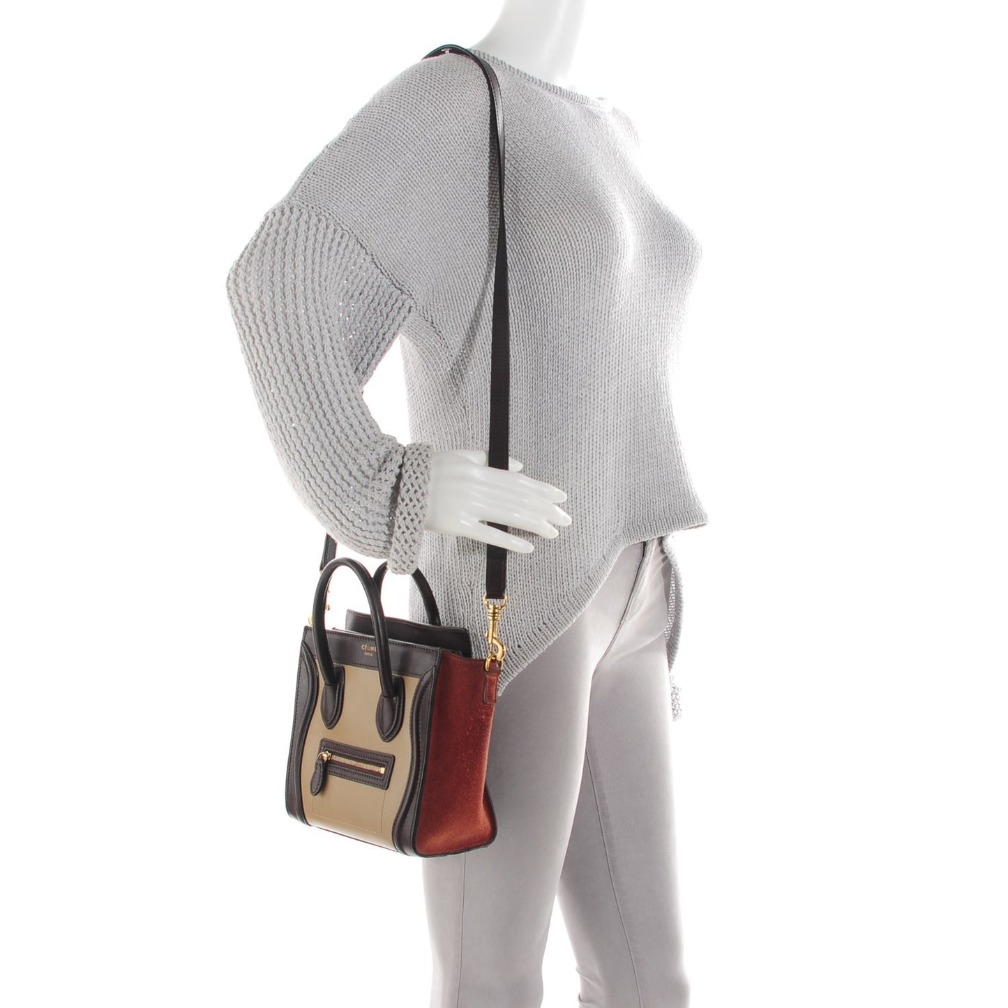 Smooth Calfskin Suede Nano Tri-Color Luggage Beige