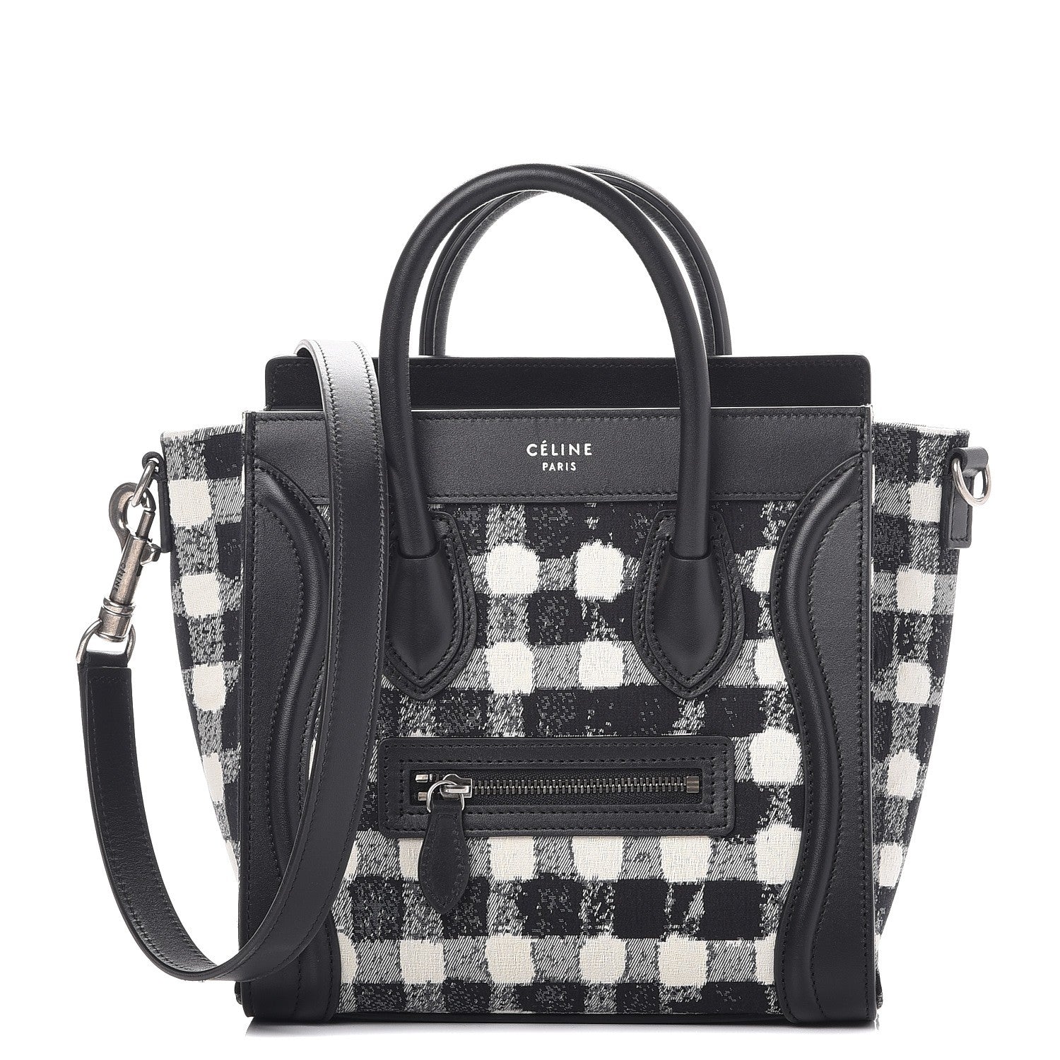 Celine Canvas Calfskin Nano Luggage White Black 1 of 7