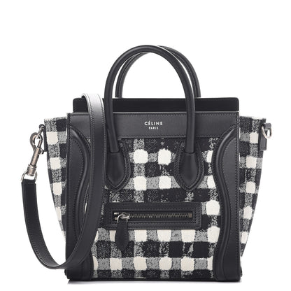 Celine Canvas Calfskin Nano Luggage White Black 1 of 7