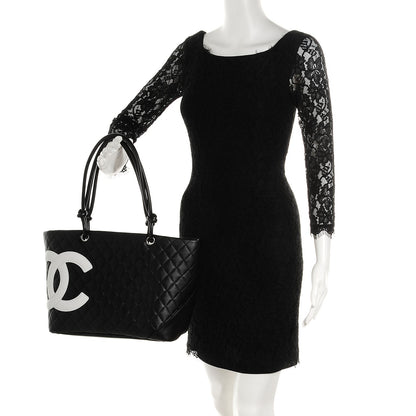 Chanel Calfskin Quilted Large Cambon Tote Black White 2 of 7