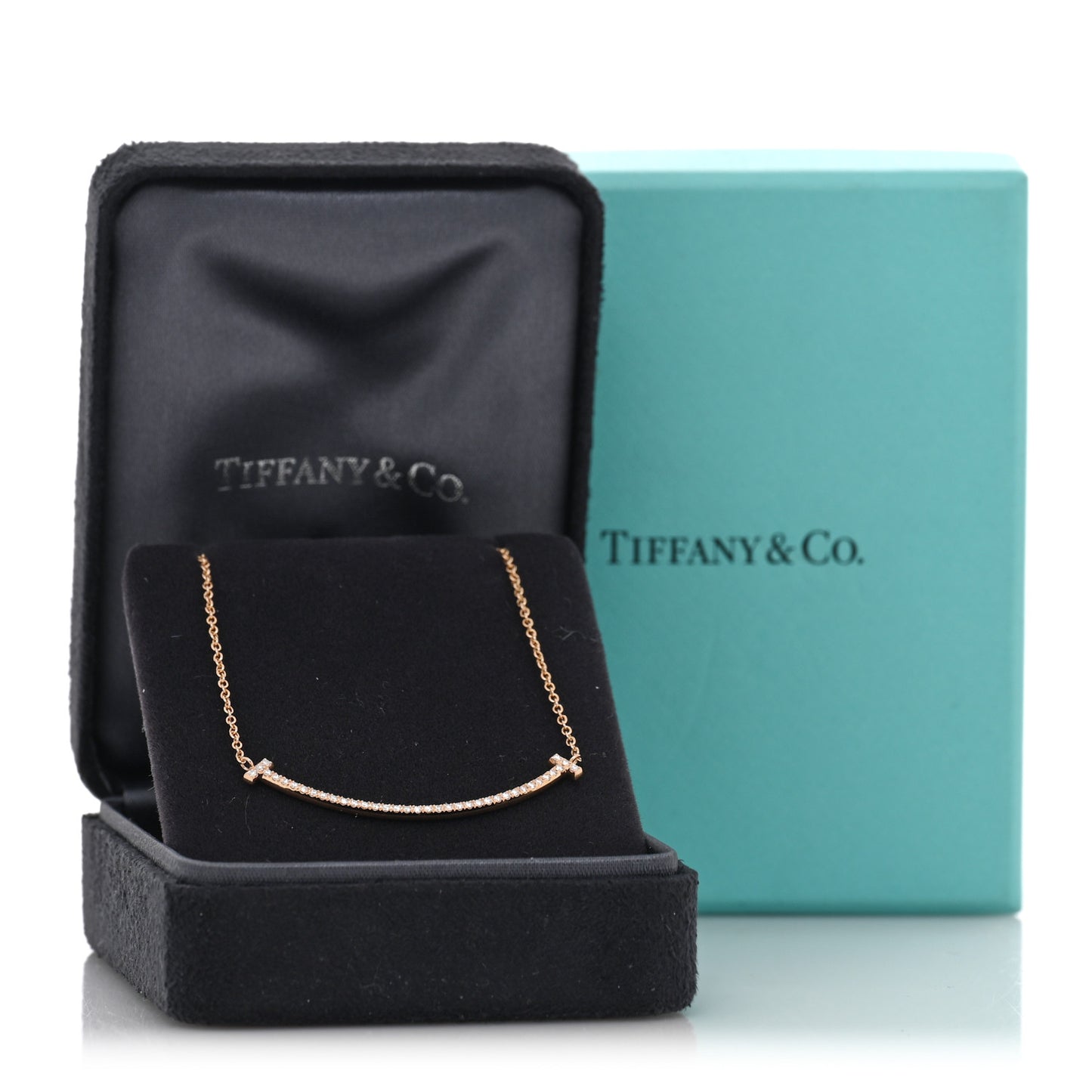 18K Rose Gold Diamond Small T Smile Pendant Necklace