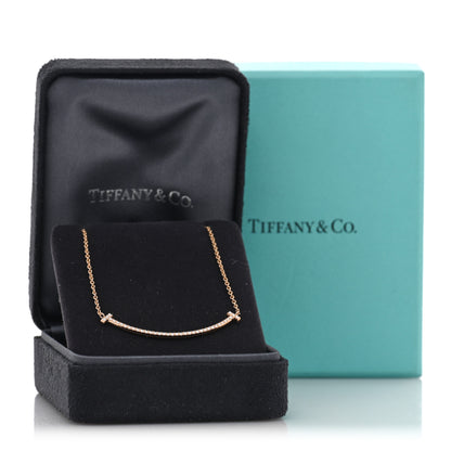 Tiffany 18K Rose Gold Diamond Small T Smile Pendant Necklace 5 of 5
