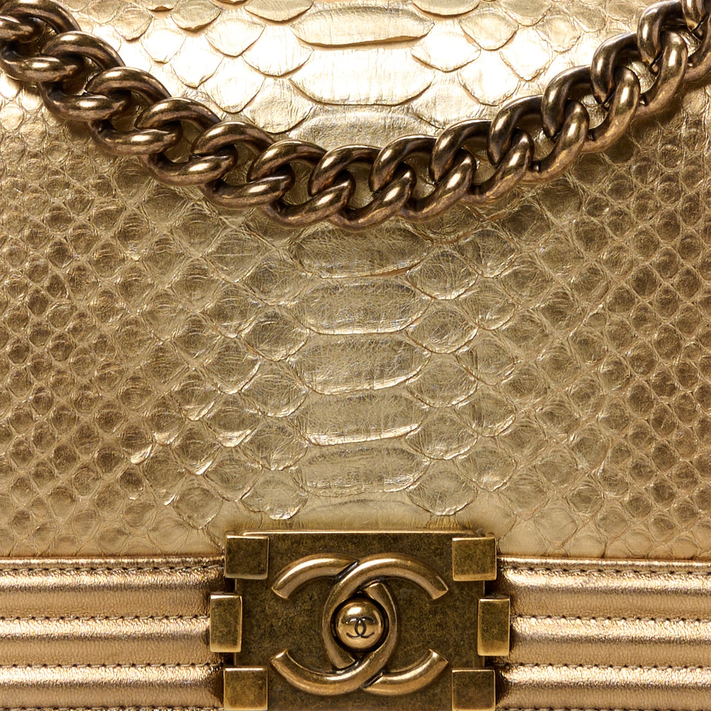Snakeskin Medium Boy Flap Gold