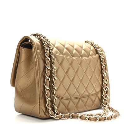 Chanel Metallic Lambskin Quilted Jumbo Double Flap Gold 3 of 9