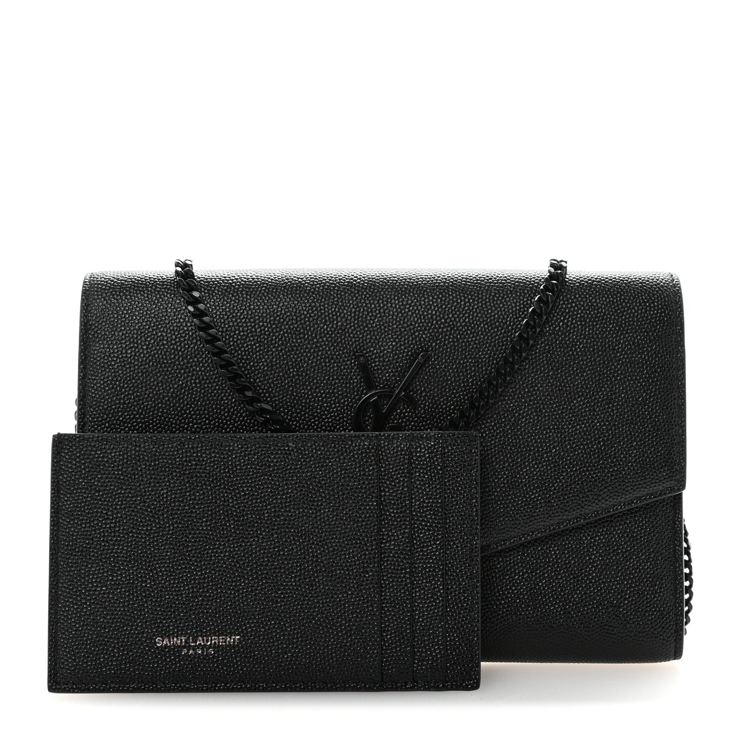 Saint Laurent Grain de Poudre Uptown Chain Wallet Black 3 of 12