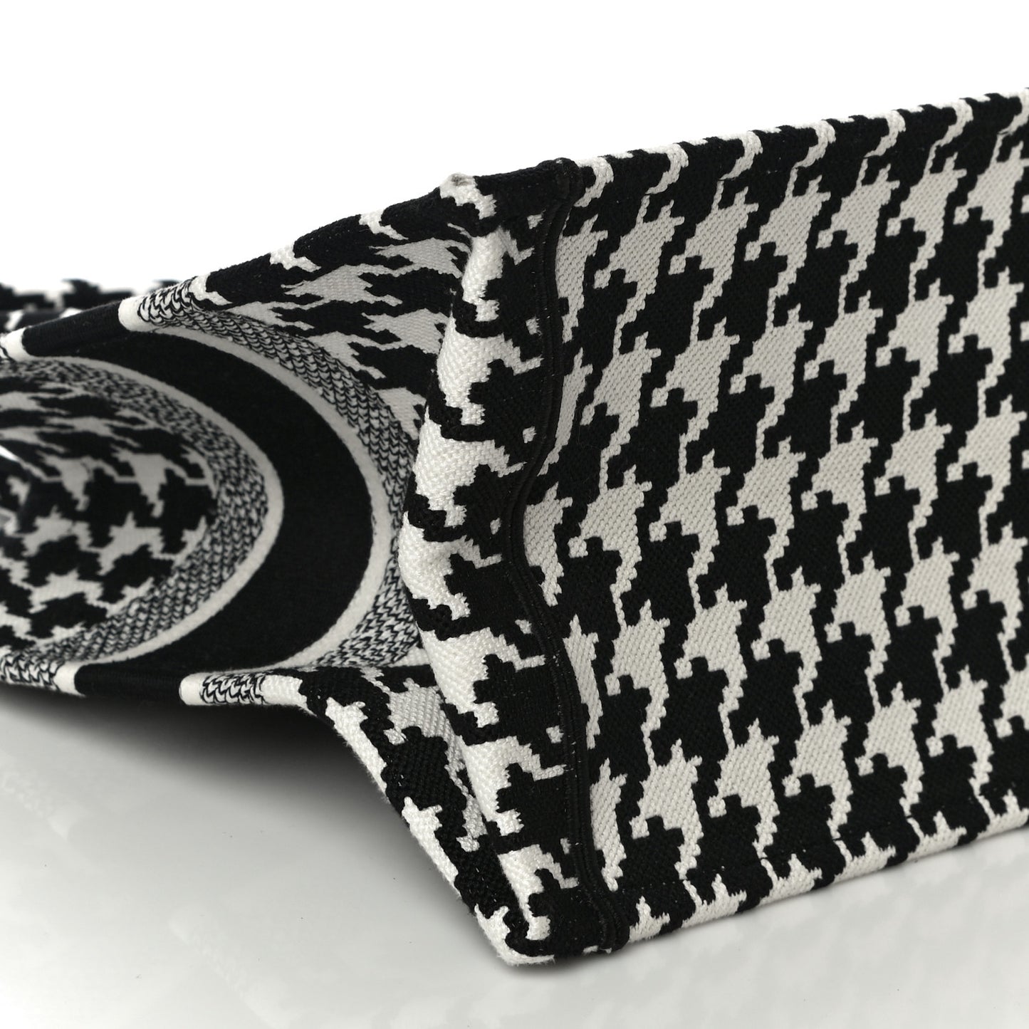 Canvas Macro Houndstooth Embroidered Medium Book Tote Black White