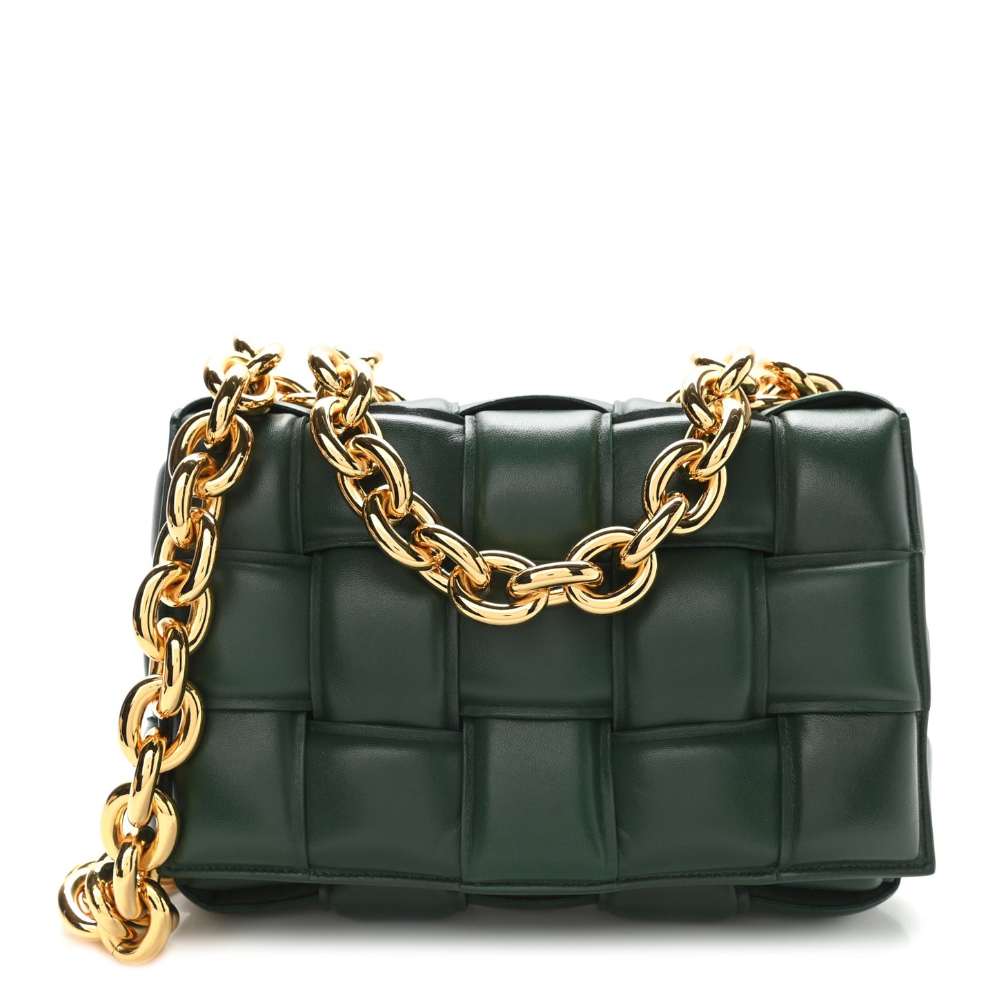 Lambskin Maxi Intreccio Padded Chain Cassette Crossbody Bag Raintree