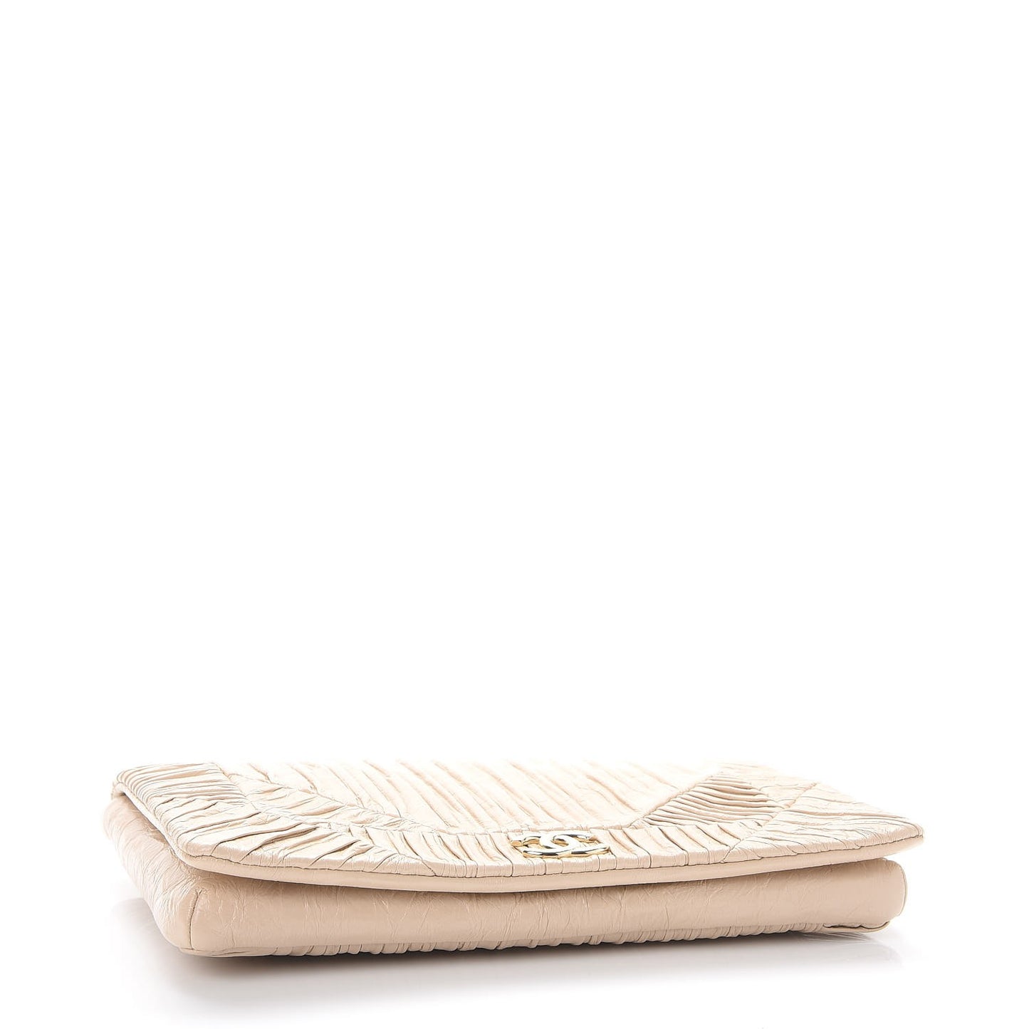 Crumpled Calfskin Coco Pleats Clutch Light Beige