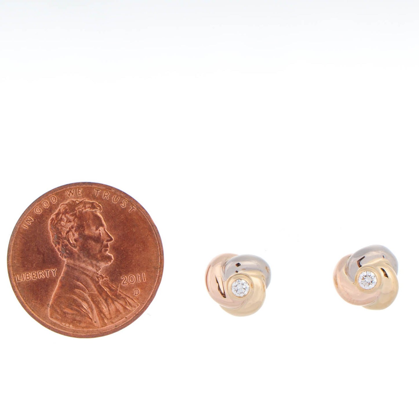18K Pink Yellow White Gold Diamond Trinity Stud Earrings
