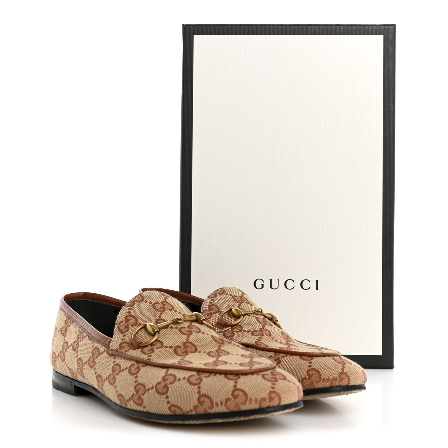 Canvas GG Monogram Horsebit Womens Jordaan Loafers 38 Beige Ruggine Rust