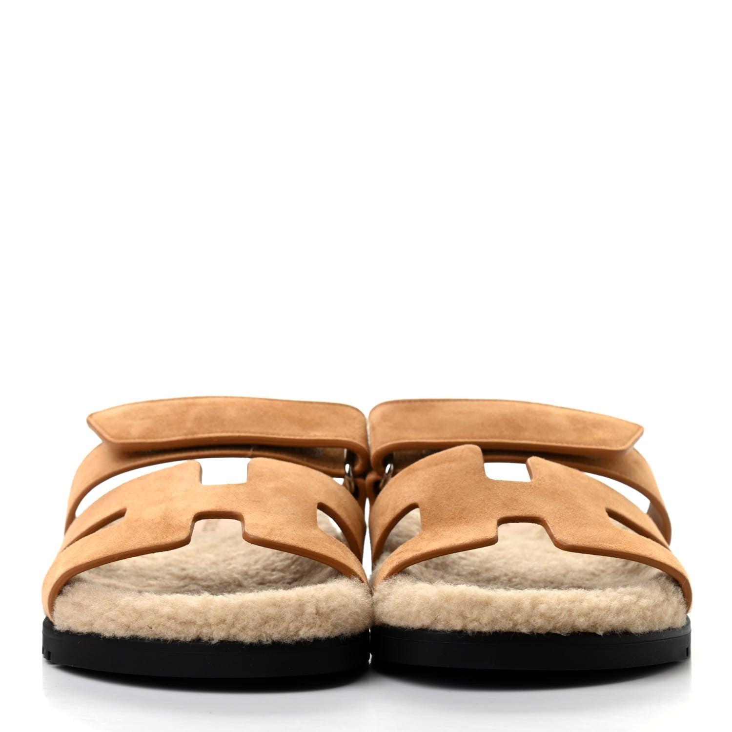 Hermes Suede Goatskin Woolskin Womens Chypre Sandals 38 Golden Beige 2 of 8