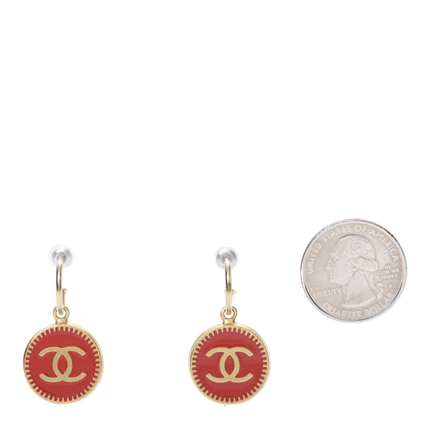 Enamel CC Dangle Earrings Red Gold