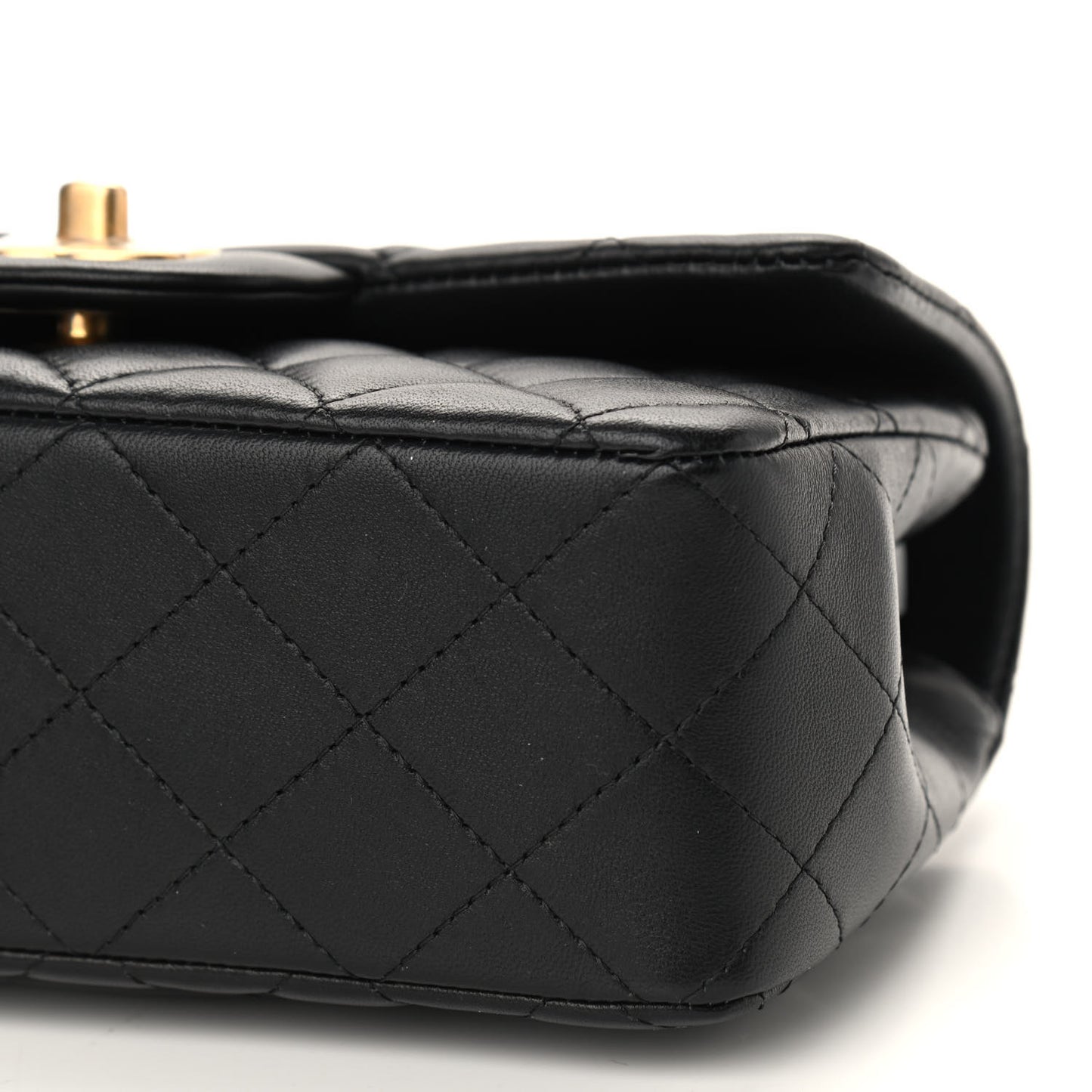 Lambskin Quilted Mini Top Handle Rectangular Flap Black