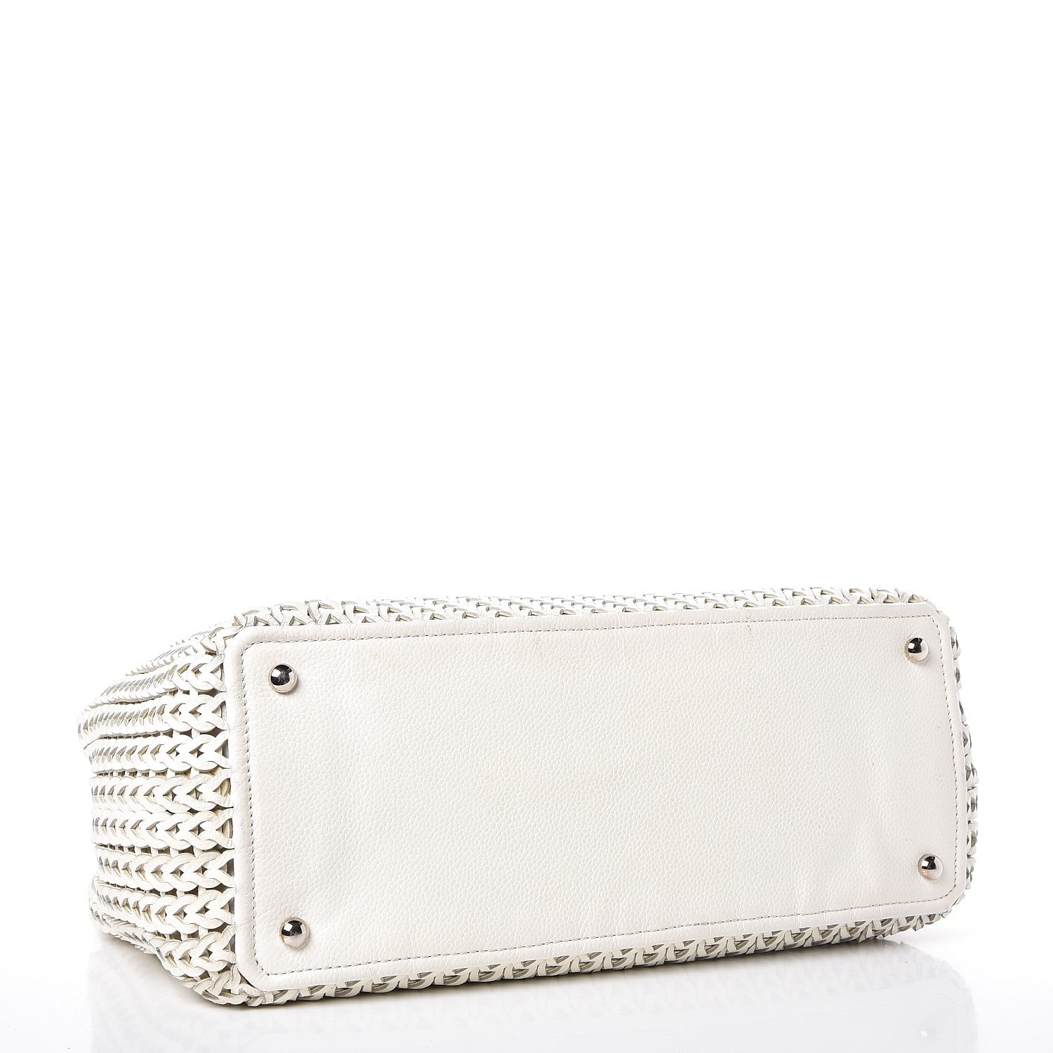 Chanel Calfskin Small Braided CC Tote White 4 of 9