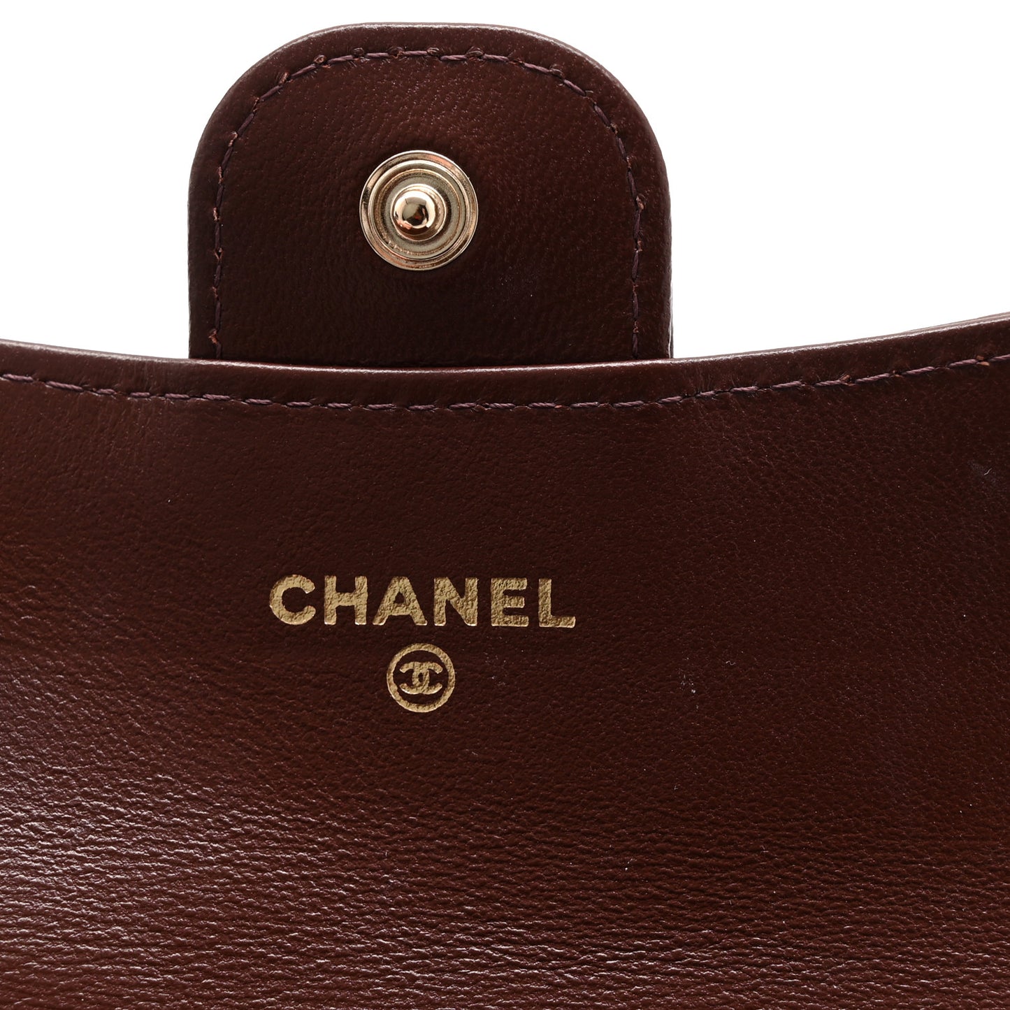Lambskin Quilted Flap Card Holder Wallet Dark Brown