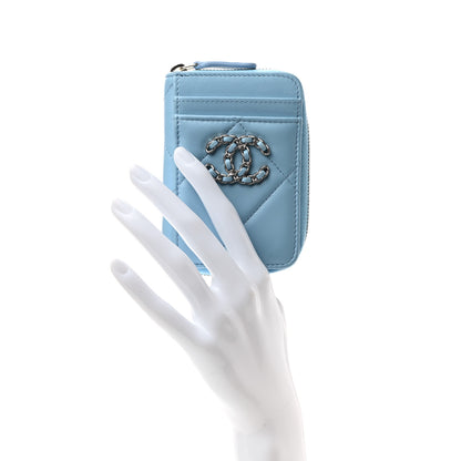 Chanel Lambskin Quilted Chanel 19 Vertical Zip Card Holder Wallet Light Blue 2 of 9