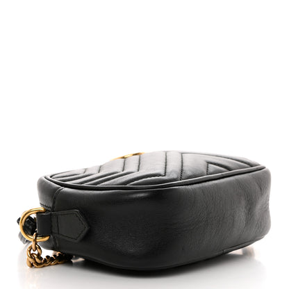 Gucci Calfskin Matelasse Mini GG Marmont Chain Shoulder Bag Black 4 of 12