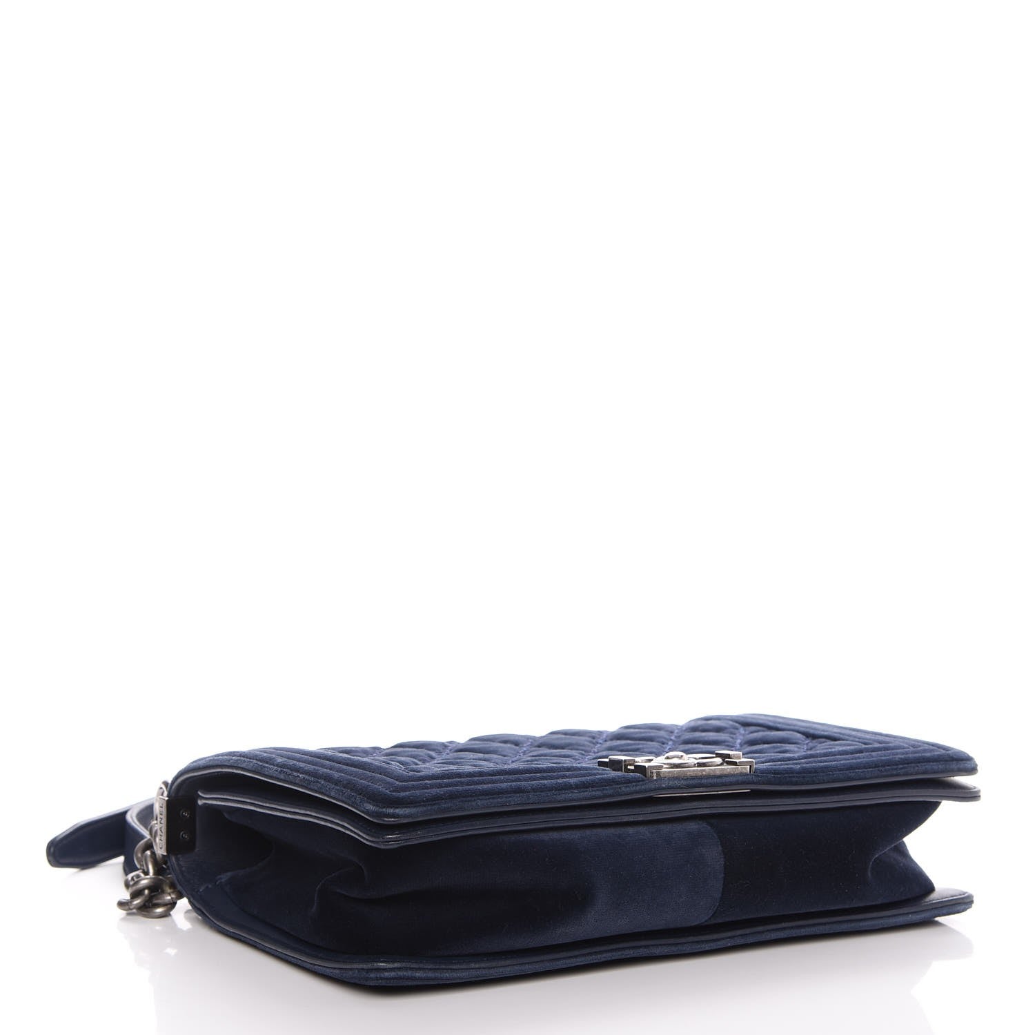 Chanel Velvet Tweed Quilted New Medium Boy Flap Dark Navy Blue 4 of 10