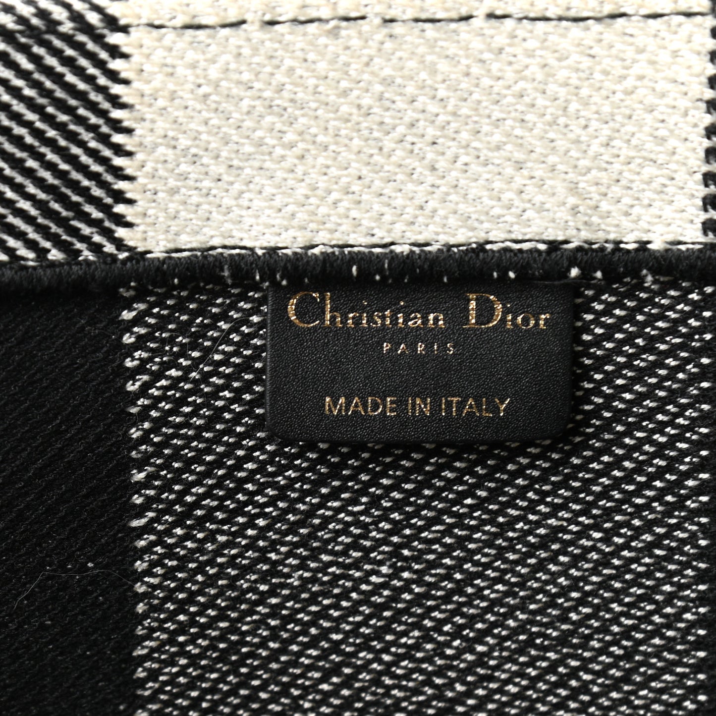 Canvas Embroidered Checkered Book Tote Black White