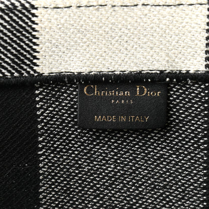 Christian Dior Canvas Embroidered Checkered Book Tote Black White 6 of 11