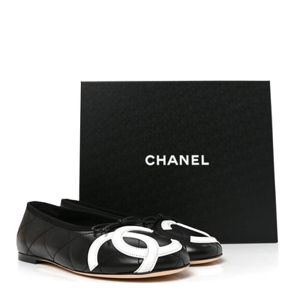 Chanel Lambskin Quilted CC Cambon Ballet Flats 38 Black White 9 of 9