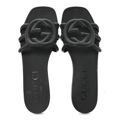 Gucci Rubber Womens Interlocking G Slide Sandals  36 Black 2 of 9
