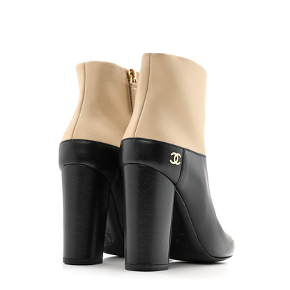 Chanel Tumbled Calfskin CC Short Boots 36 Beige Black 6 of 12
