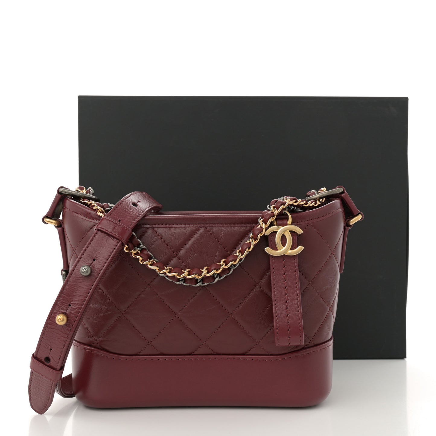 Aged Calfskin Quilted Small Gabrielle Hobo Burgundy