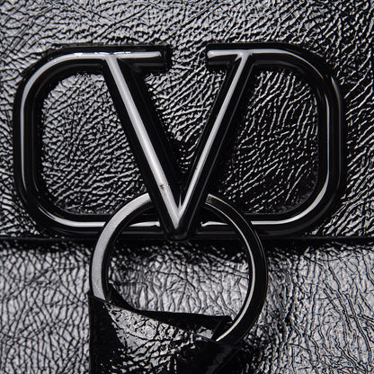 Valentino Garavani Textured Patent Calfskin Medium Vring Shoulder Bag Black 7 of 11