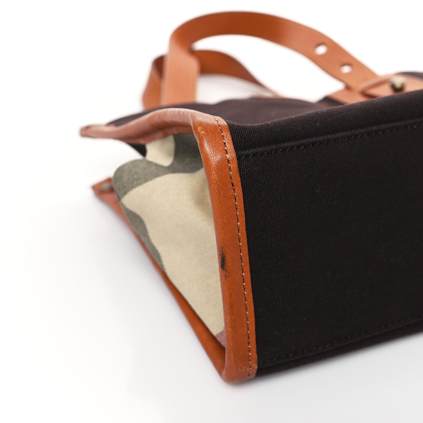 Canvas Calfskin Two Tone Tote Bag Tan