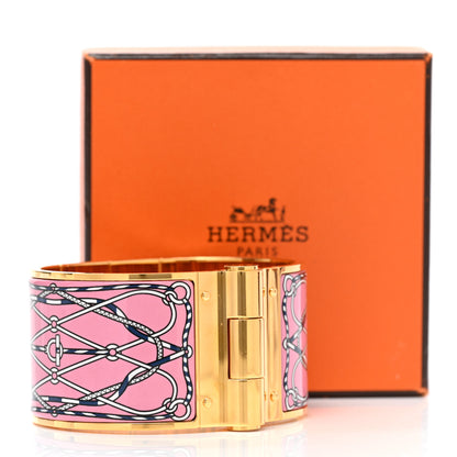 Hermes Enamel Printed Cuirs Marins Wide Hinged Bracelet L Quadrichromie 5 of 5