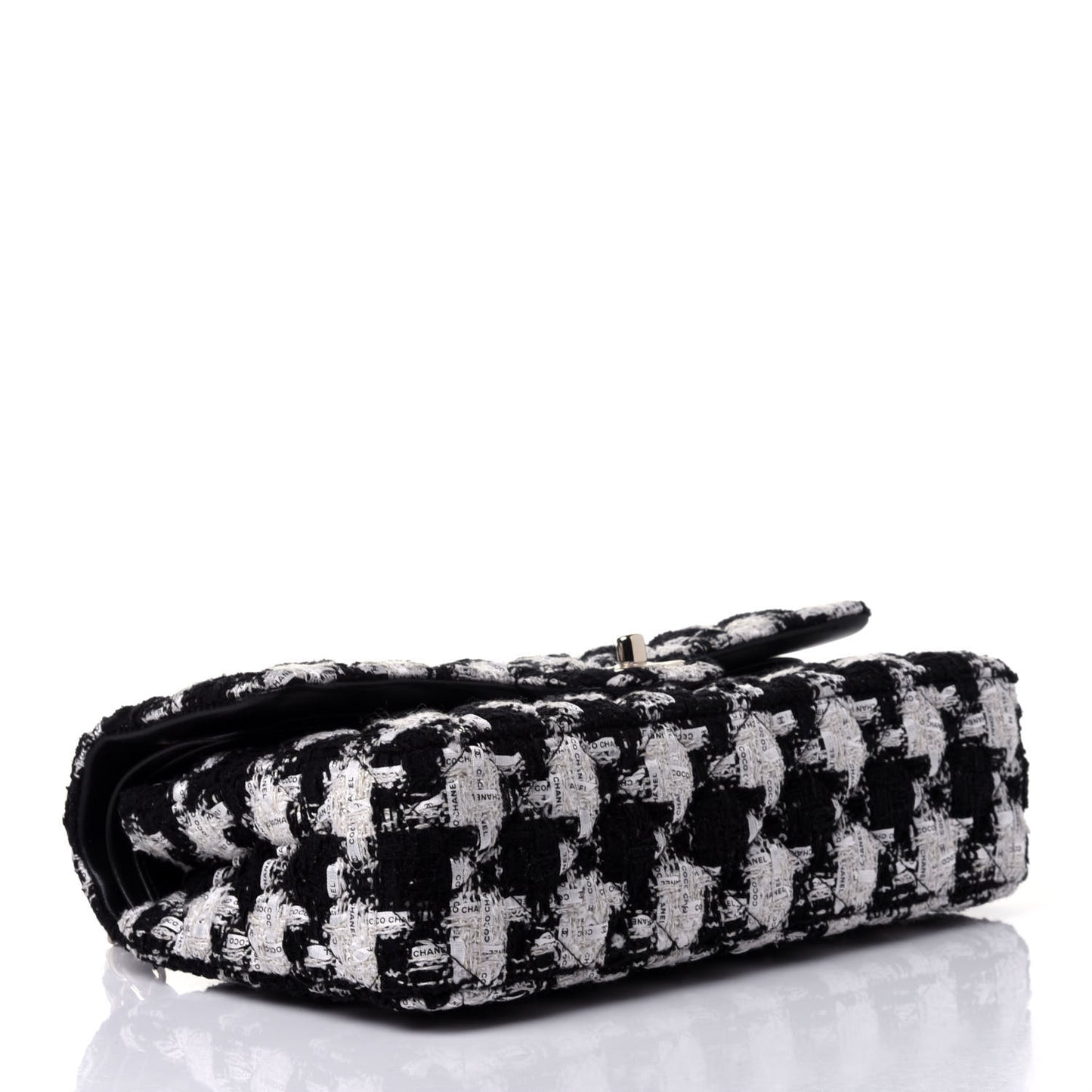 Tweed Quilted Medium Double Flap Black Ecru White