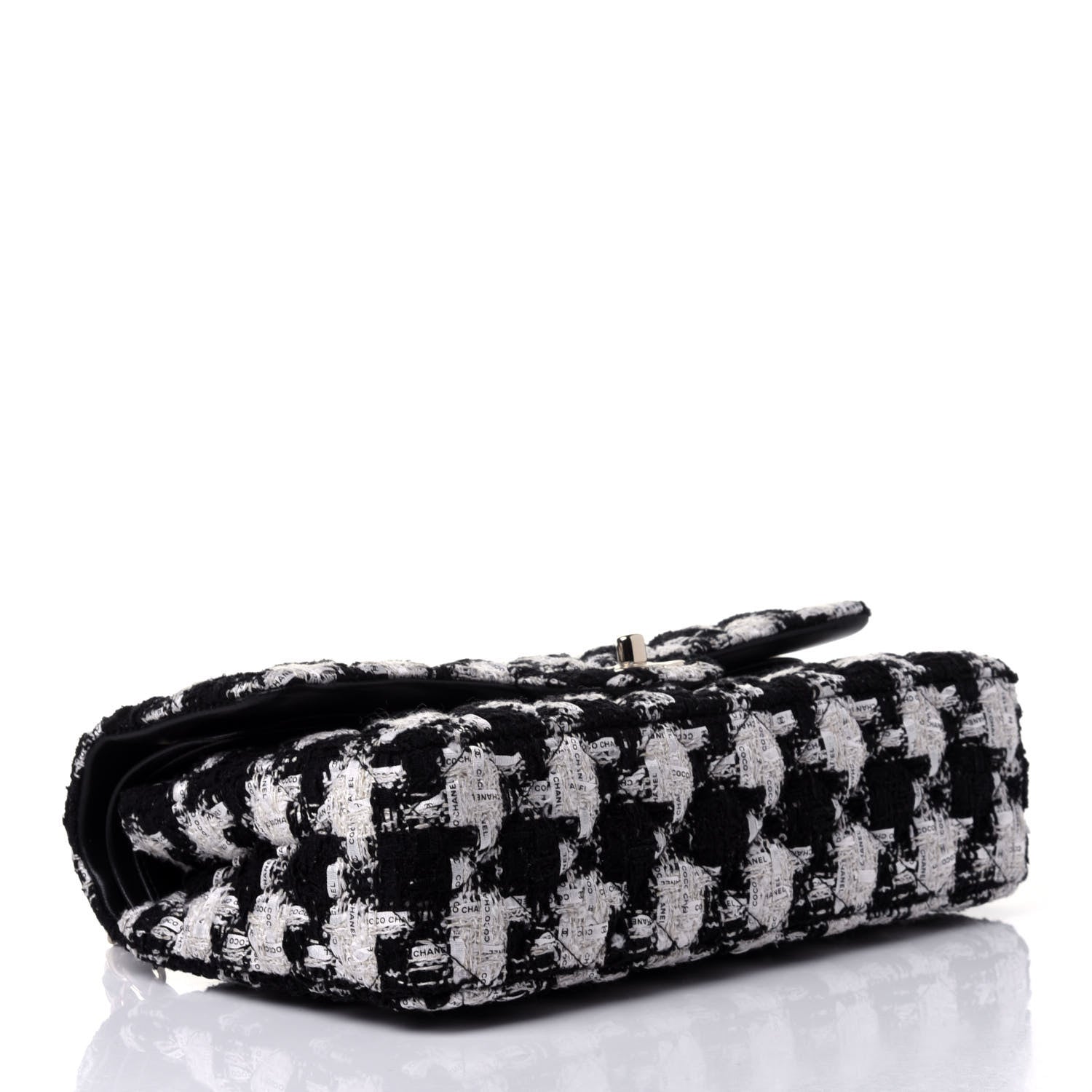 Chanel Tweed Quilted Medium Double Flap Black Ecru White 3 of 4
