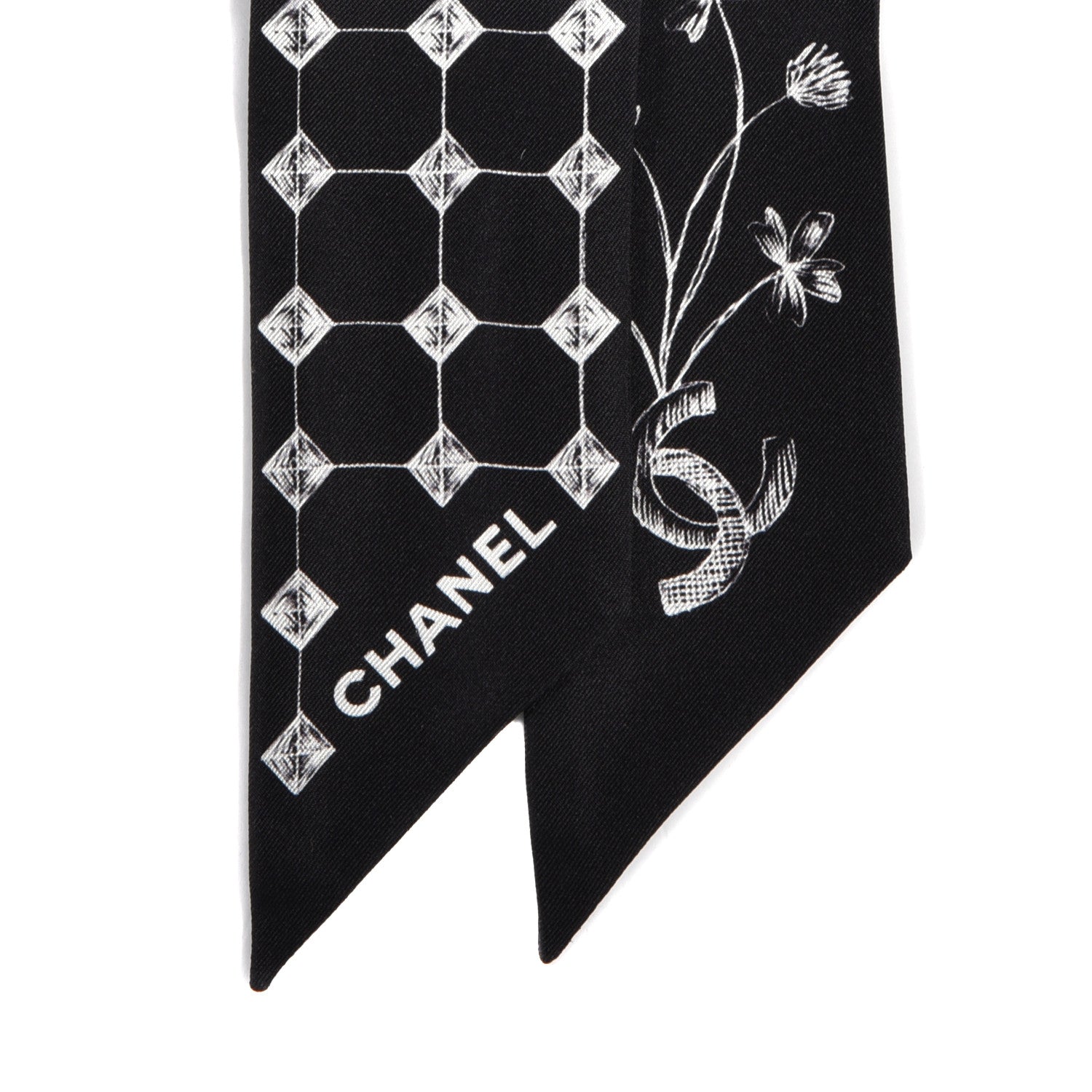 Chanel Silk CC Slim Bandeau Scarf Black White 2 of 4
