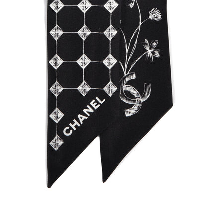 Chanel Silk CC Slim Bandeau Scarf Black White 2 of 4
