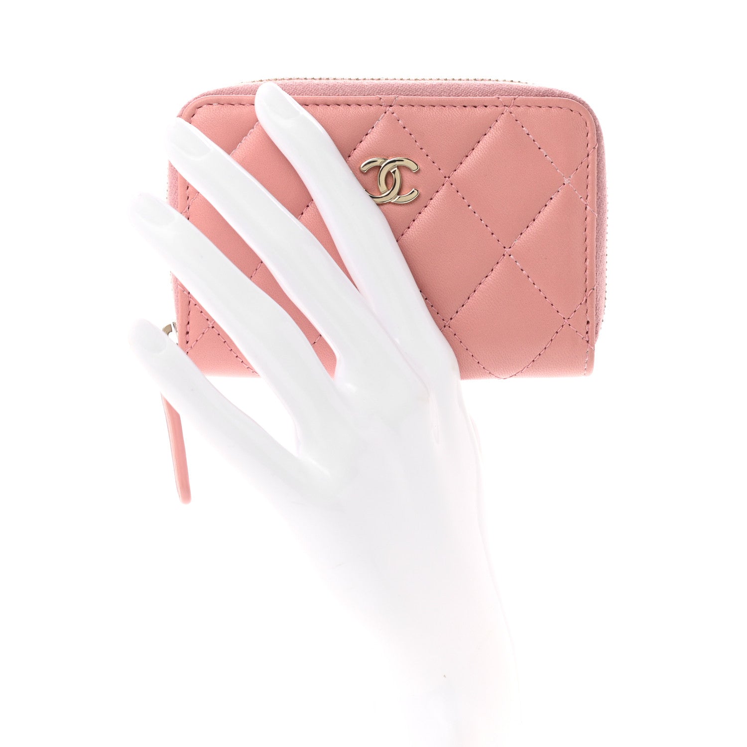 Chanel Lambskin Quilted Zip Around Coin Purse Light Pink 2 of 9