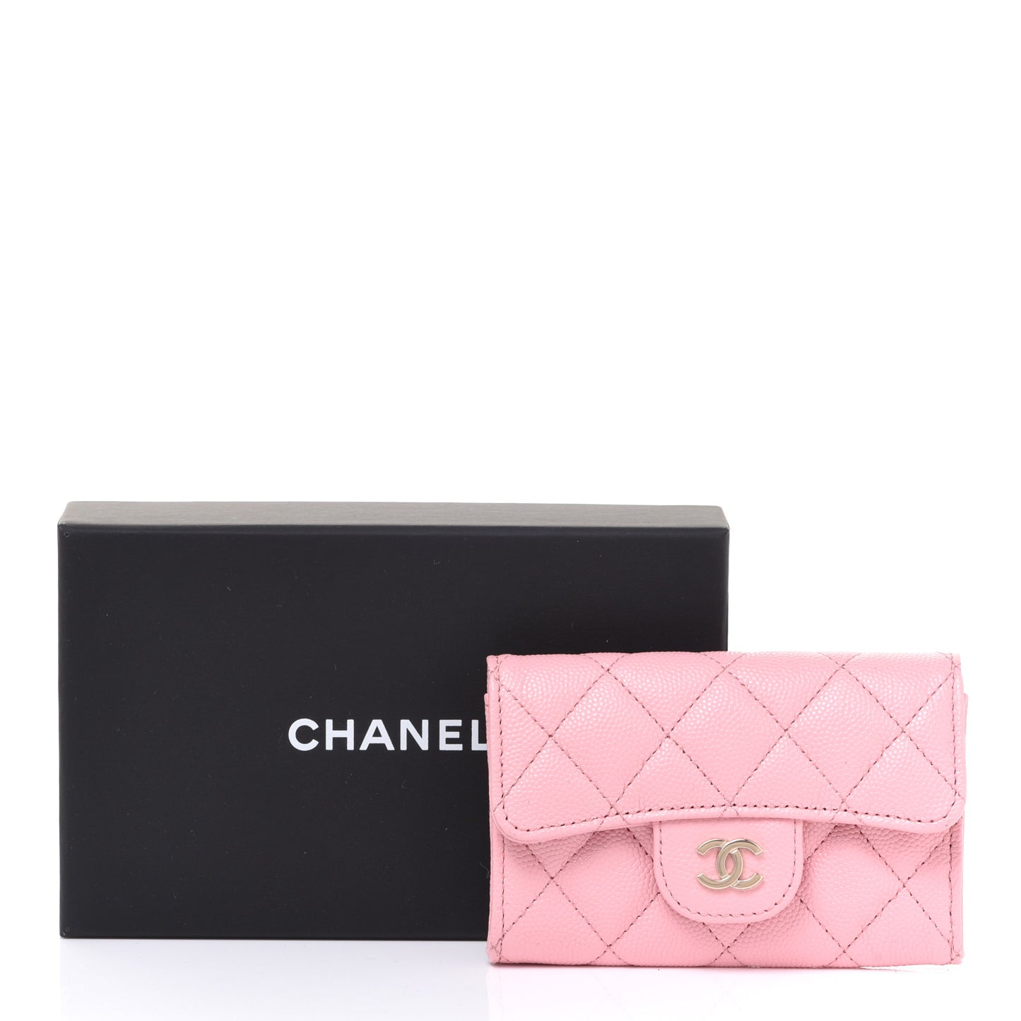 Caviar Quilted Flap Card Holder Wallet Light Pink
