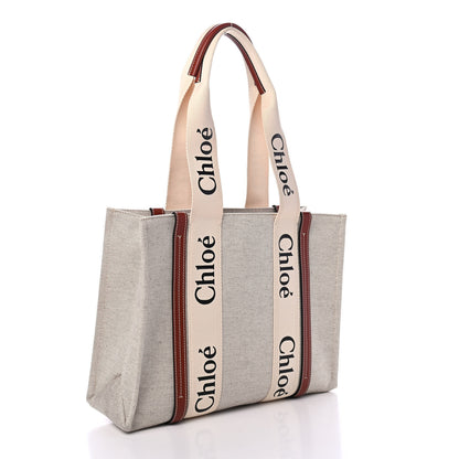 Chloe Cotton Calfskin Medium Woody Ribbon Tote White Brown 2 of 4