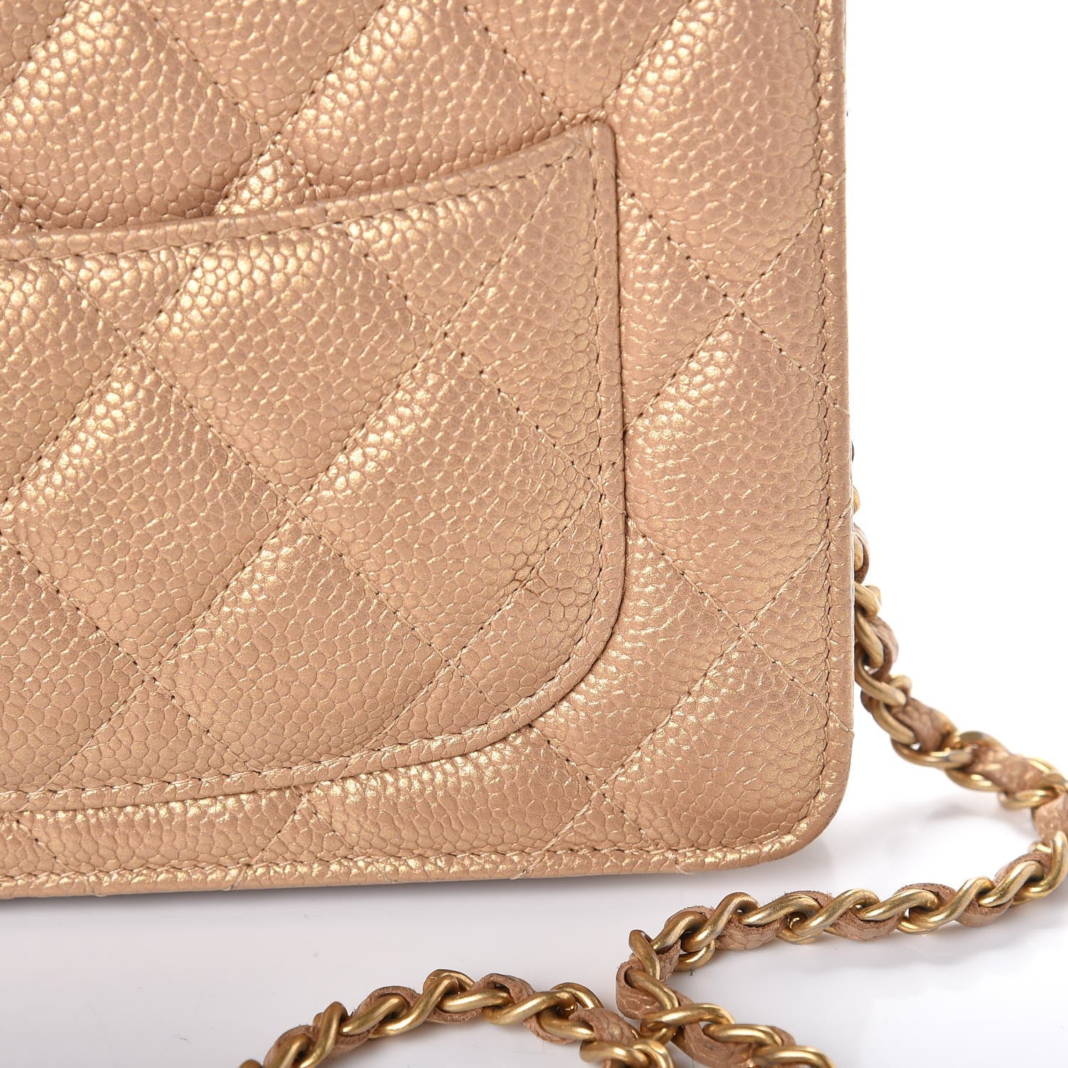 Chanel Pearly Caviar Quilted Wallet On Chain WOC Gold 9 of 12