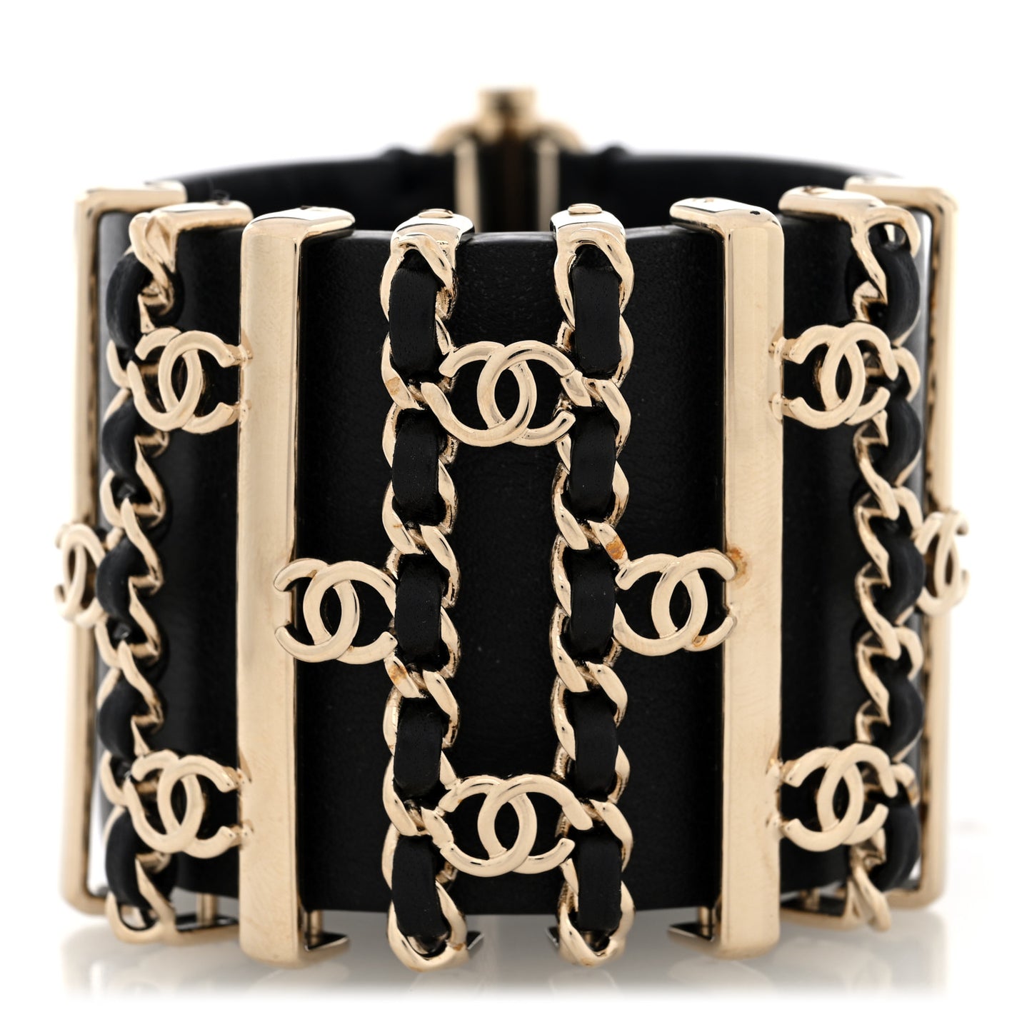 Lambskin Chain CC Bracelet L Black Gold