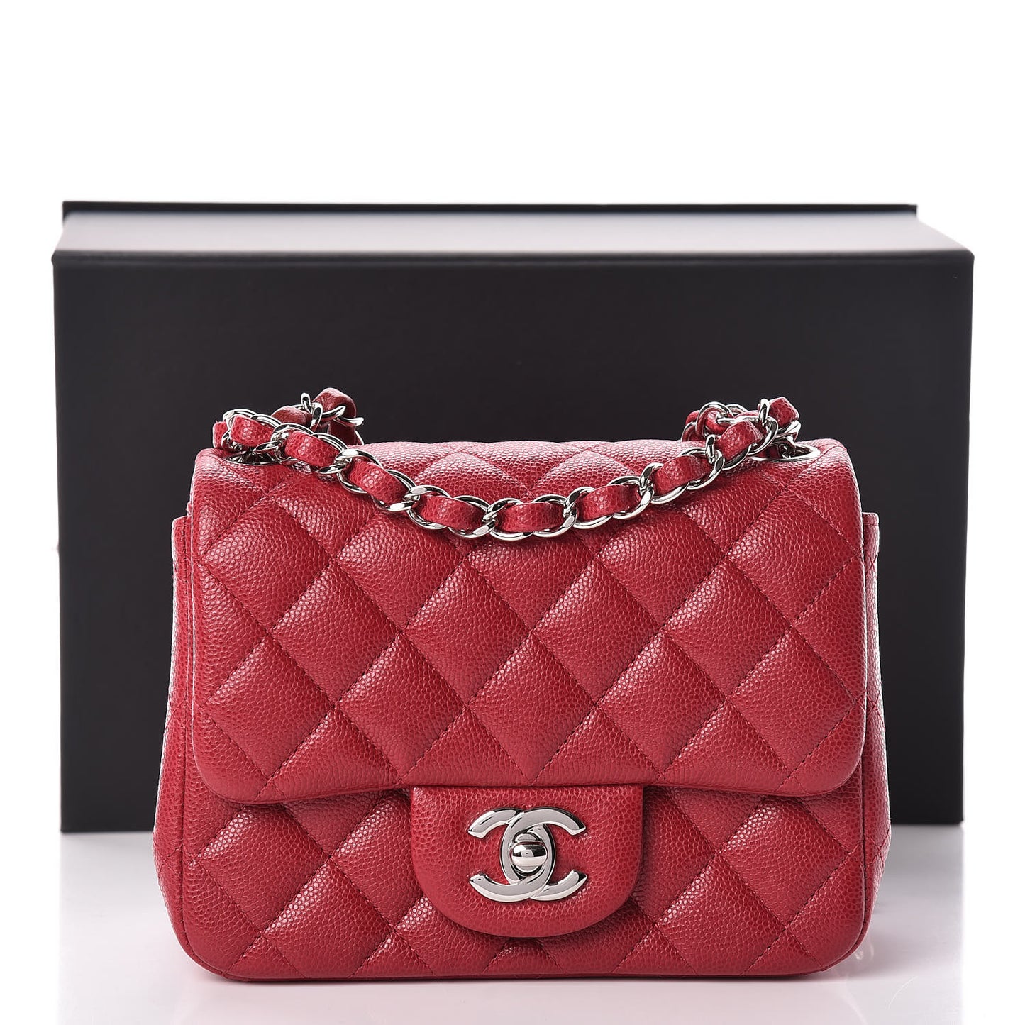 Caviar Quilted Mini Square Flap Dark Pink