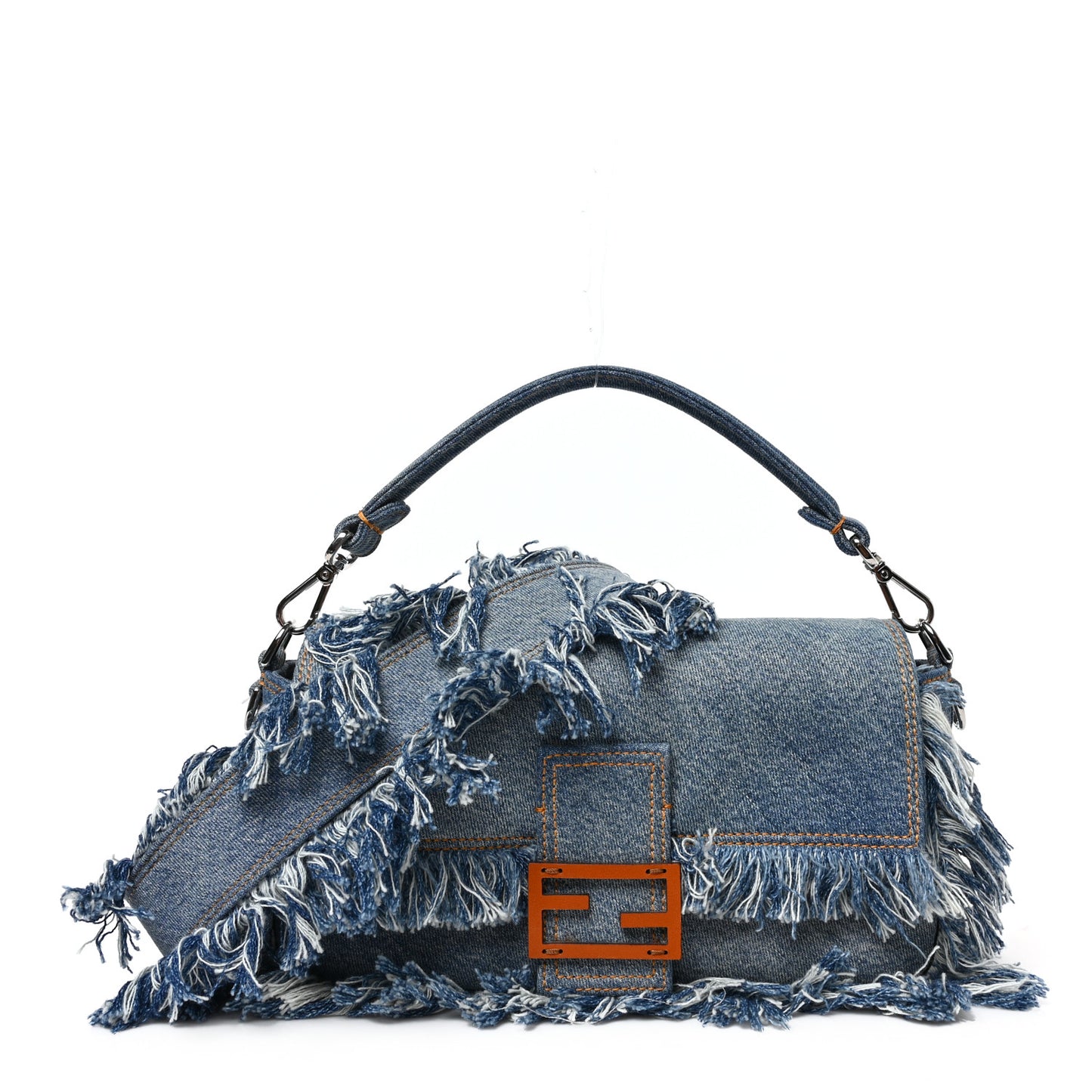 Denim Lavato Cuoio Frayed Baguette Denim Chiaro Cuoio