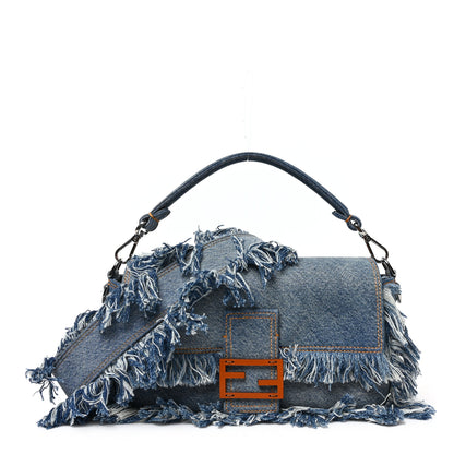 Fendi Denim Lavato Cuoio Frayed Baguette Denim Chiaro Cuoio 1 of 9