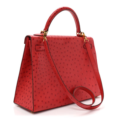 Hermes Ostrich Kelly Sellier 32 Rouge Vif 3 of 16