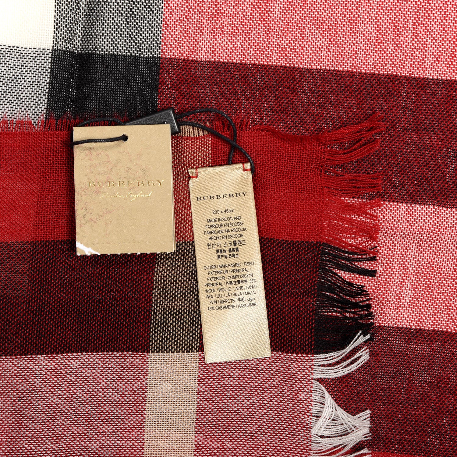Burberry Wool Cashmere Tonal Check Lightweight Scarf Parade Red 3 of 4